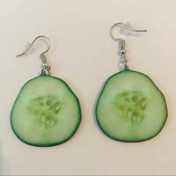 Jewelry - cucumber slice fruit earrings
